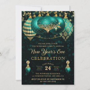 Eleganta teal & guld vinterkulor nyårsafton inbjudningar
