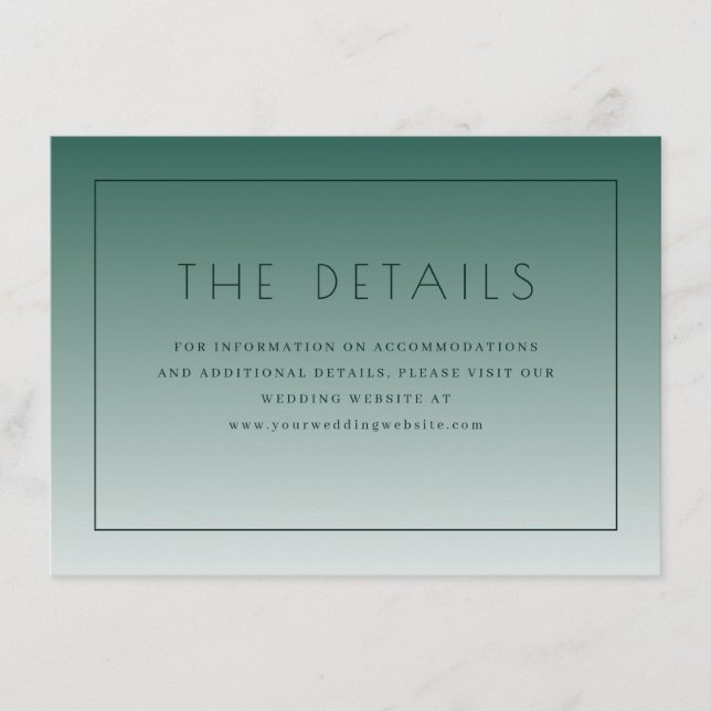 Eleganta Teal Minimalistiska Bröllopsdetaljer Tilläggskort (Framsida)