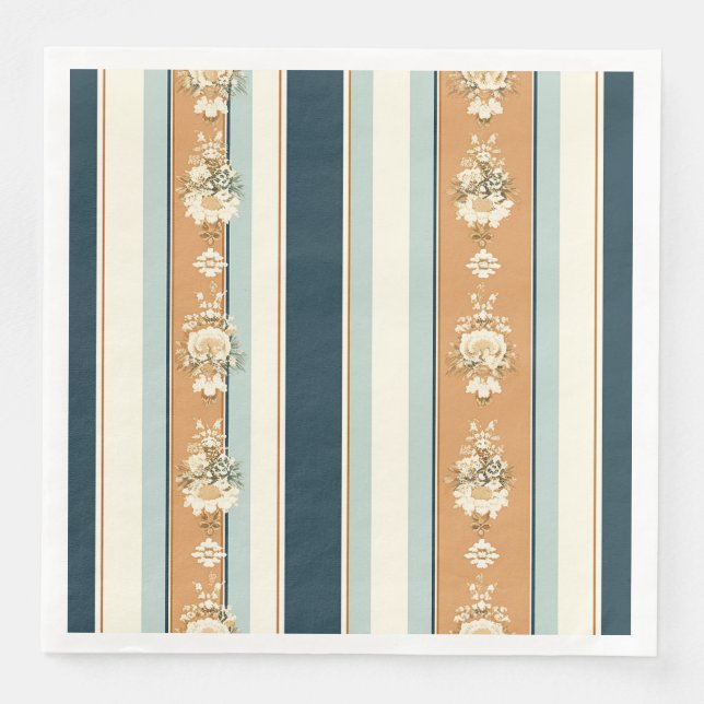Eleganta Teal Regency-ränder Pappersservett (Framsida)