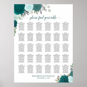 Eleganta Teal Rosor 30 Bord Bröllopsställning Poster