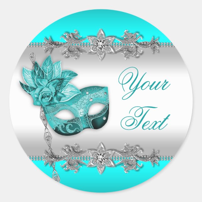 Eleganta Tealblå Maskeradfest Klistermärken (Framsida)