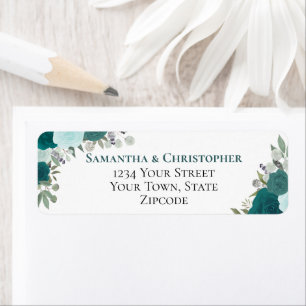 Eleganta tealblommiga bröllopsreturadressetiketter returadress etikett