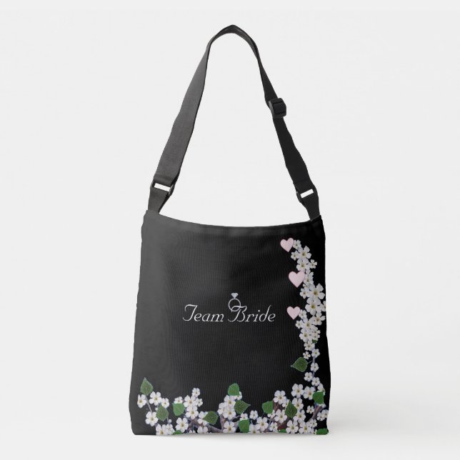 Eleganta Team Bride Blommor på Svart Crossbody Väs Axelväska (Framsida)