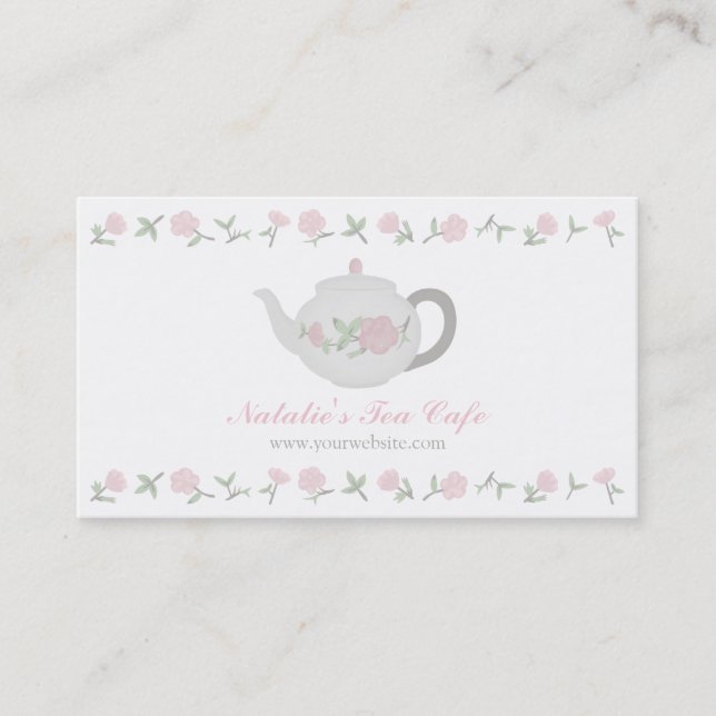 Eleganta Tekanna Tea Café Namn Kort (Framsida)