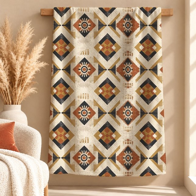 Eleganta Terracotta Boho Former Rustik Filta Fleecefilt (Elegant Terracotta Boho Shapes Rustic Blanket)