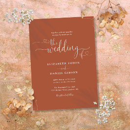 Eleganta Terrakotta Hjärtan Kalligrafi Bröllop Inbjudningar