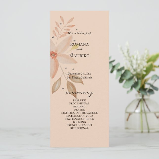 Eleganta Terrakotta Rosa Akvarellblommor Program (Stående Fram)