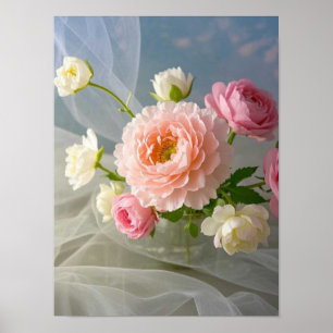 Eleganta Tidlösa Rosa Blommor Poster