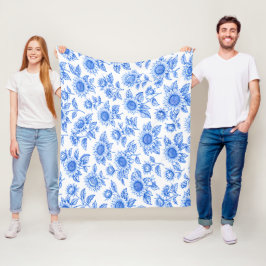 Eleganta Toile du Jouy Solros – Blå Botanisk Fleecefilt