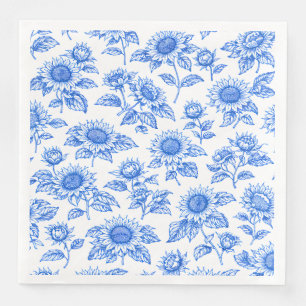 Eleganta Toile du Jouy Solros – Blå Botanisk Pappersservett