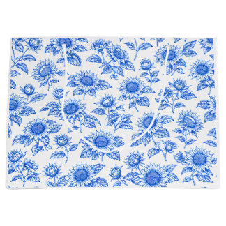 Eleganta Toile du Jouy Solrosor – Blå Botanisk
