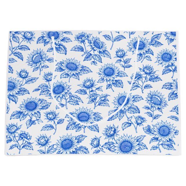 Eleganta Toile du Jouy Solrosor – Blå Botanisk (Framsidan)
