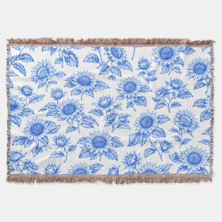 Eleganta Toile du Jouy Solrosor – Blå Botanisk  Filt