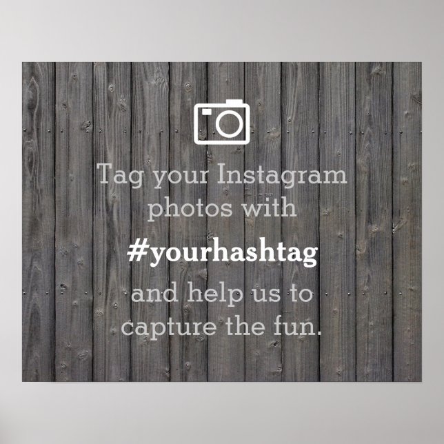 Eleganta Trä Instagram-foton Hashtag Bröllopsskylt Poster (Framsidan)