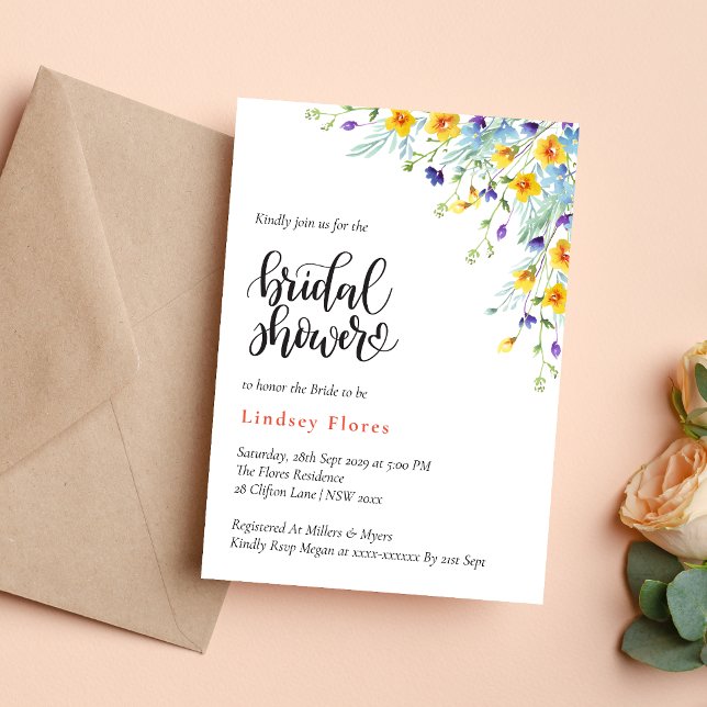 Eleganta trädgårdsblommor akvarell bröllopsdusch inbjudningar (Elegant garden flowers watercolor invitation creates a soft, romantic bridal shower tone)