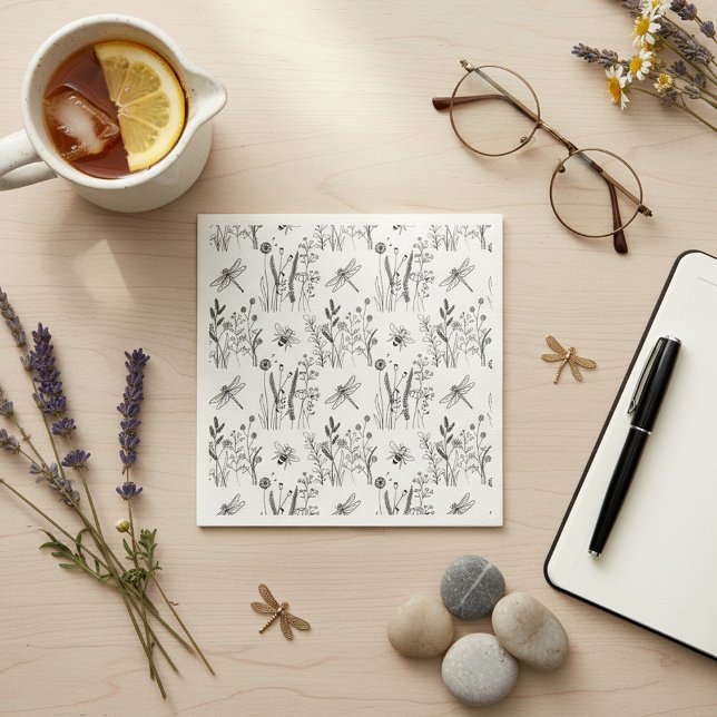 Eleganta Trollsländor & Vilda Blommor Pappersservett (Skapare uppladdad)