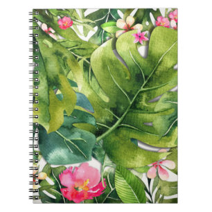 Eleganta Tropiker Gröna Blad Blommig Akvarell Anteckningsbok