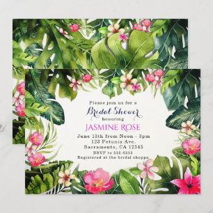 Eleganta Tropiker Gröna Blad Blommig Akvarell Inbjudningar