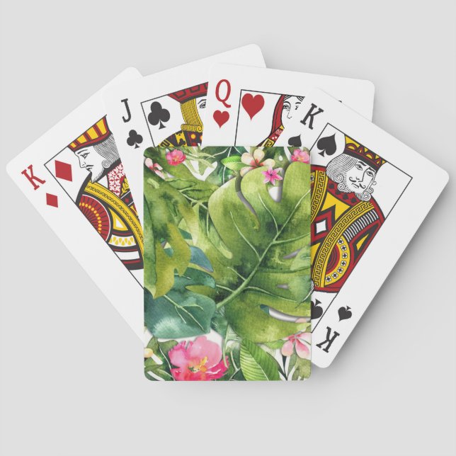 Eleganta Tropiker Gröna Blad Blommig Akvarell Spelkort (Baksidan)