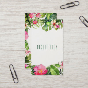 Eleganta Tropiker Gröna Blad Blommig Akvarell Visitkort