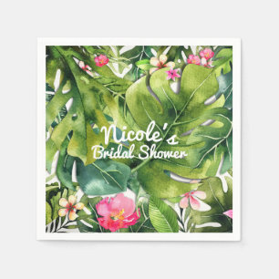 Eleganta Tropiker Gröna Blad Blommigt Akvarell Pappersservett