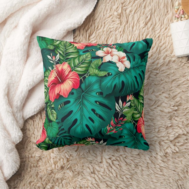 Eleganta tropiska blad och hibiskusblommor | kudde (Filt)