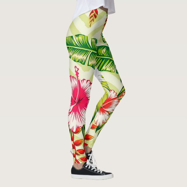 Eleganta tropiska blad och hibiskusblommor | leggings (Höger)