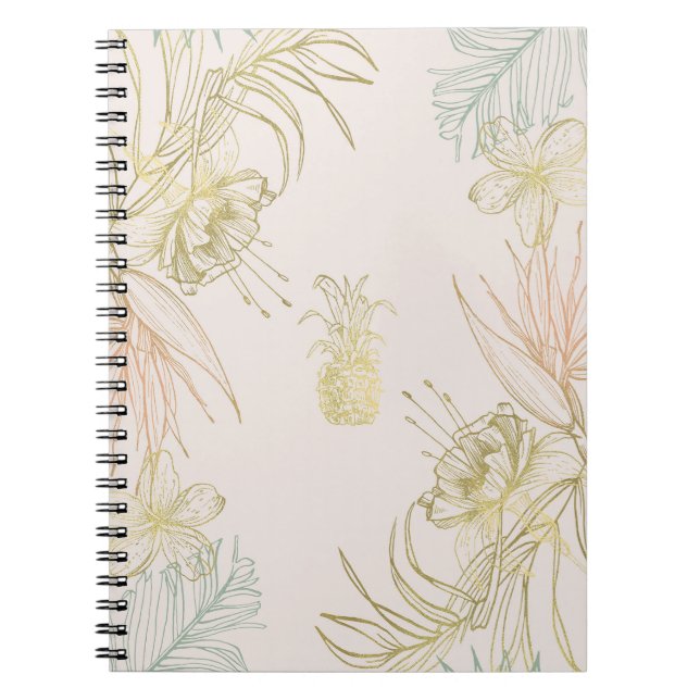 Eleganta Tropiska Botaniska Blommotiv blad Guld Anteckningsbok (Framsidan)