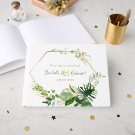 Eleganta Tropiska Gröna Akvarell Monstera Blad  Gästböcker