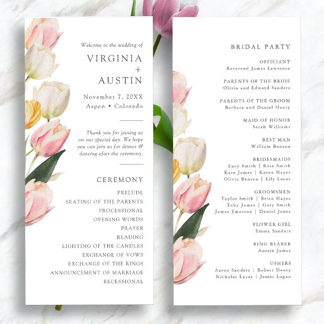 Eleganta Tulpan Bröllopsprogram Program (Elegant Watercolor Tulip Wedding Programs by Painted Paperie
)