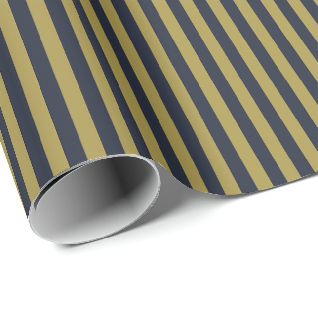 Eleganta tunna guldfärgade och marinblå vertikala  presentpapper (Rullad Hörn)