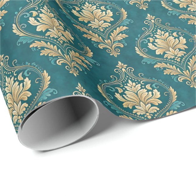 Eleganta turkosa kaklade bröllopsfärger presentpapper (Rullad Hörn)