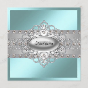 Eleganta turkosblå Quinceanera-inbjudningar Inbjudningar