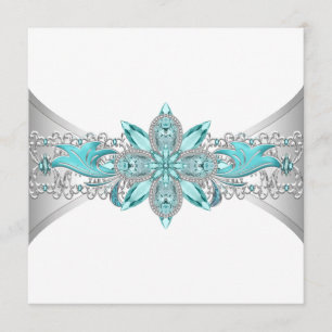 Eleganta turkosblått och silverbröllop inbjudningar