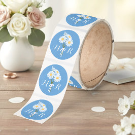 Eleganta tusenskönor monogram initialer blå bröllo runt klistermärke