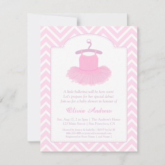Eleganta Tutu Ballerina Baby Shower-inbjudningar Inbjudningar (Framsida)