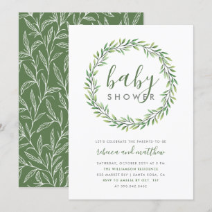 Eleganta typografi- & grönskapars baby shower inbjudningar