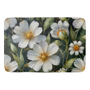 Eleganta Underbara Vita Blommor Akvarell Chic Badrumsmatta