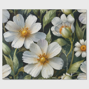 Eleganta vackra vita blommor vattenfärg chic presentpapper