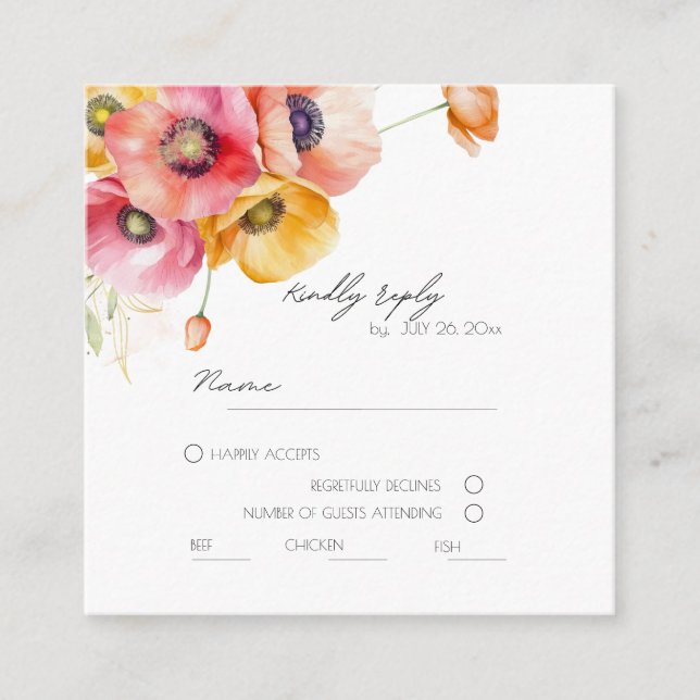 Eleganta vallmo Blommig Bröllops RSVP-kort Tilläggskort (Framsida)