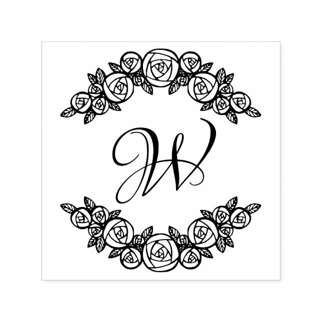Eleganta välvda rosor #1 Round One Initial Självfärgande Stämpel (Design)