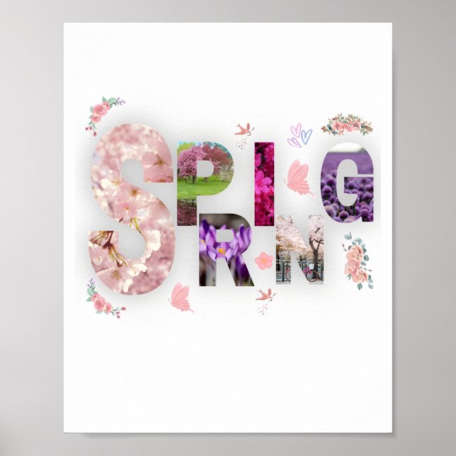 Eleganta vårblommor Blomster Typografi Fotokollage Poster (Framsidan)
