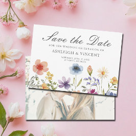 Eleganta vårvildblommor med fotobakgrund spara datumet