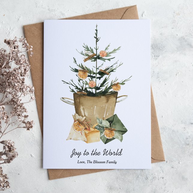 Eleganta Vattenfärg Apelsinskivor Kanel Platt Julkort (Skapare uppladdad)