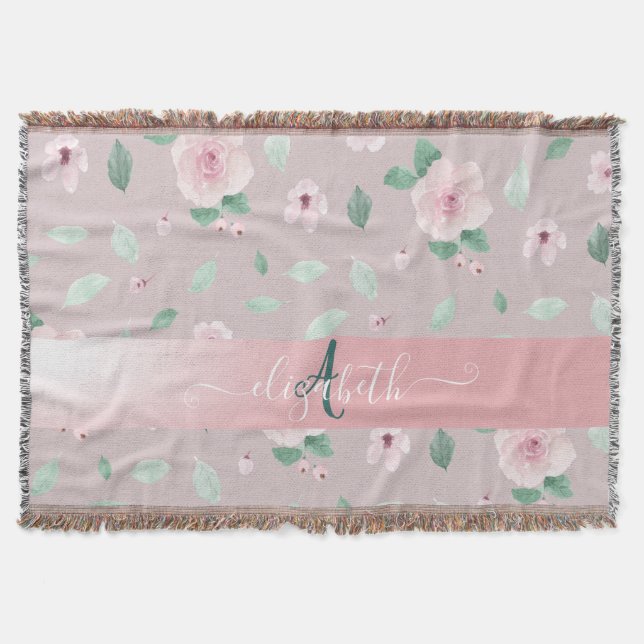 Eleganta vattenfärg blommor monogram  filt (Framsidan)