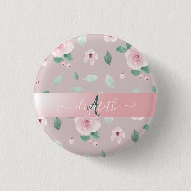 Eleganta vattenfärg blommor monogram knapp (Framsida)