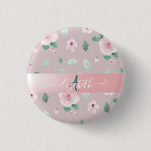 Eleganta vattenfärg blommor monogram knapp