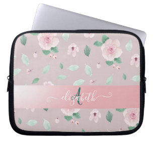 Eleganta vattenfärg blommor monogram laptop fodral
