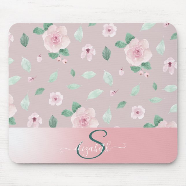 Eleganta vattenfärg blommor monogram musmatta (Framsidan)