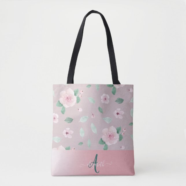 Eleganta vattenfärg blommor monogram  tygkasse (Framsida)